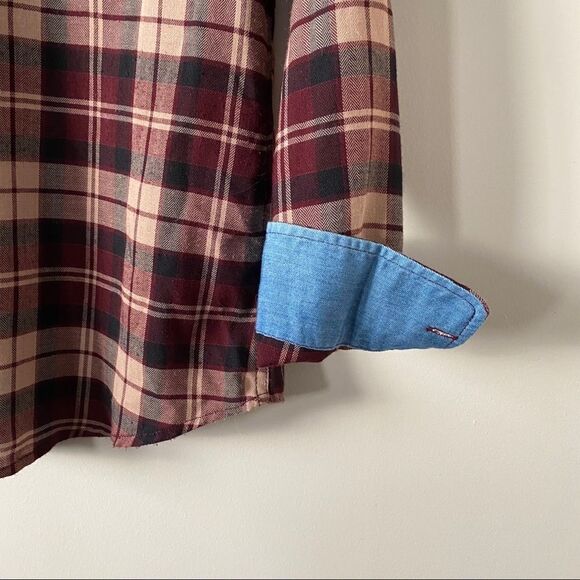 BCBG-Plaid Denim Cuff Button Down Shirt-XS - Picture 6 of 11